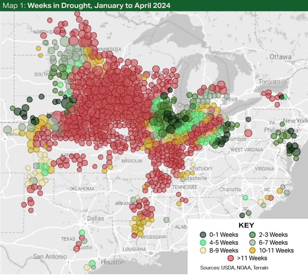 Map 1 - Weeks in Drought, January to April 2024 Map 1 - Weeks in Drought, January to April 2024