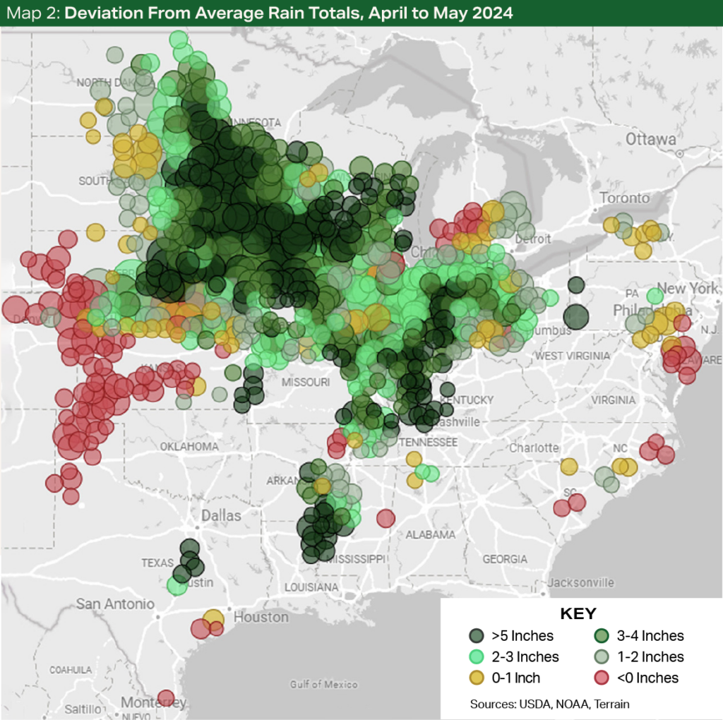 Map 2 - Deviation From Average Rain Totals, April to May 2024 Map 2 - Deviation From Average Rain Totals, April to May 2024