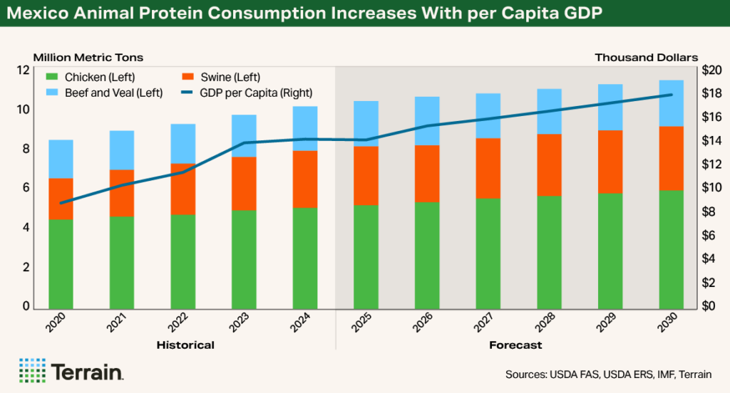 Mexico Report 2025 - Chart 1 - Mexico Animal Protein Consumption Increases With per Capita GDP Mexico Report 2025 - Chart 1 - Mexico Animal Protein Consumption Increases With per Capita GDP