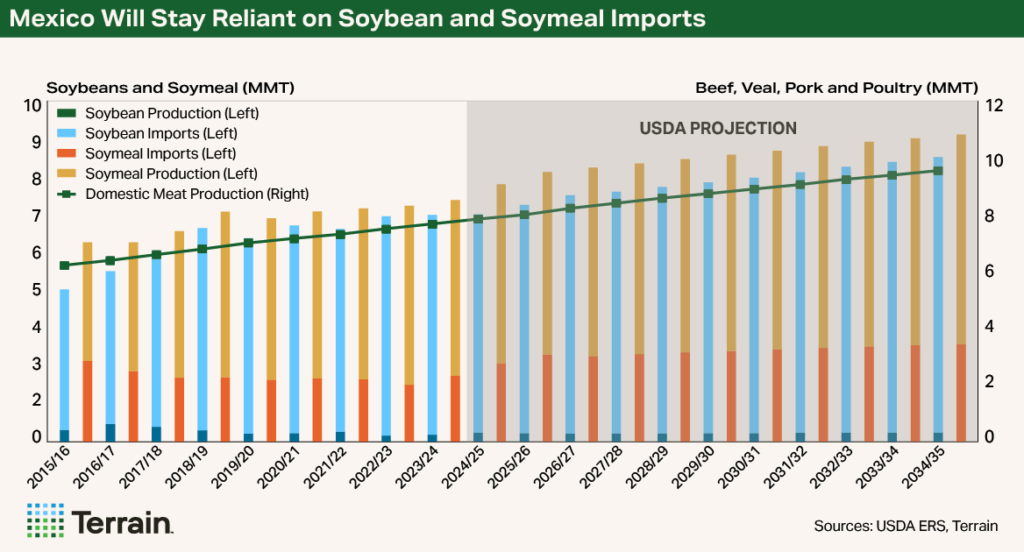 Mexico Report 2025 - Chart 3 - Mexico Will Stay Reliant on Soybean and Soymeal Imports Mexico Report 2025 - Chart 3 - Mexico Will Stay Reliant on Soybean and Soymeal Imports