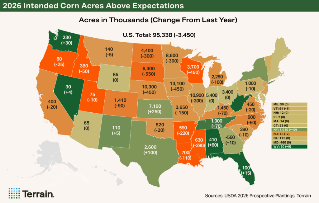 Map Corn Q2 2026 - 2026 Intended Corn Acres Above Expectations Map Corn Q2 2026 - 2026 Intended Corn Acres Above Expectations