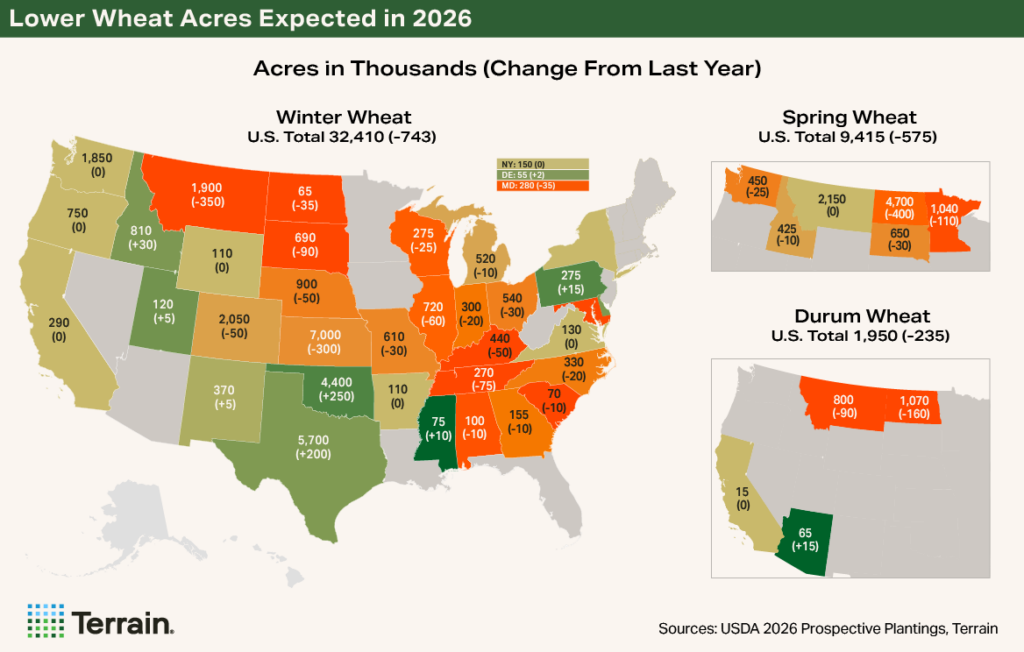Map Wheat Q2 2026 - Lower Wheat Acres Expected in 2026 Map Wheat Q2 2026 - Lower Wheat Acres Expected in 2026